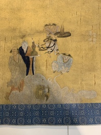 Chinese school: 'Immortals and monks', ink and colour on silk, Qing or later