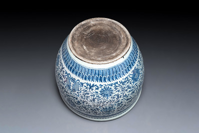 A massive Chinese blue and white 'Bajixiang' fish bowl, Qianlong