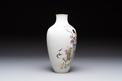 A Chinese famille rose 'Magu' eggshell vase, Hongxian mark, 20th C.