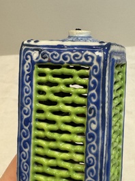 A Chinese blue- and green-enamelled reticulated incense stick holder, 19th C.
