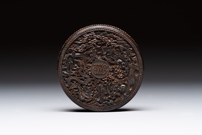 A monogrammed Chinese Canton export tortoiseshell box and cover, 19th C.