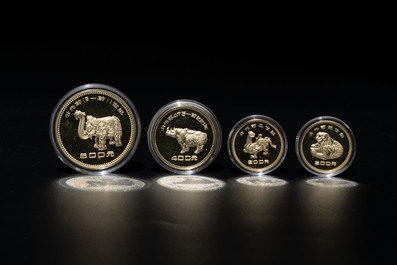 Four Chinese gold coins commemorating archeological discoveries from the Bronze Age, 1981