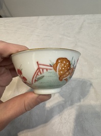 A pair of Chinese famille rose 'deer and bats' bowls, Daoguang mark, 20th C.