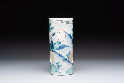 A Chinese doucai 'Eight Immortals' openworked hat stand, Kangxi mark, 19th C.