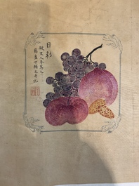 In the manner of Pu Yi  溥仪 (1906-1967): 'Fruits and calligraphy', ink and colour on silk