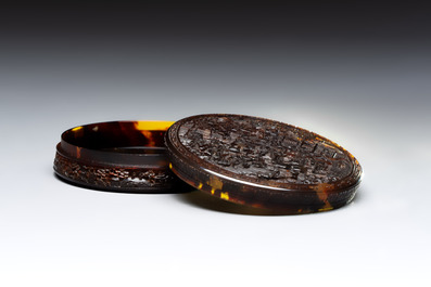 A monogrammed Chinese Canton export tortoiseshell box and cover, 19th C.