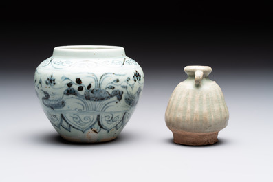 Five Chinese blue, white and monochrome jarlets and seven covered boxes, Yuan/Ming