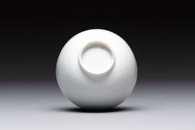 Four Chinese blue and white bowls, two cups and a plate, Ming