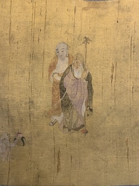 Chinese school: 'Immortals and monks', ink and colour on silk, Qing or later