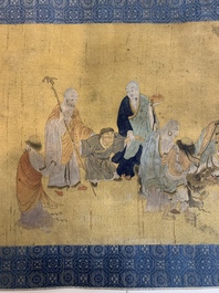 Chinese school: 'Immortals and monks', ink and colour on silk, Qing or later