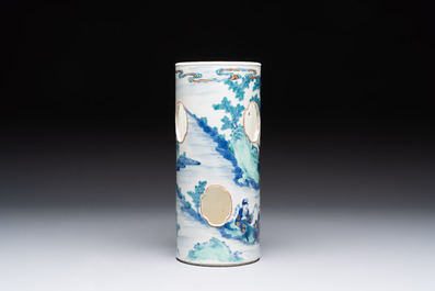 A Chinese doucai 'Eight Immortals' openworked hat stand, Kangxi mark, 19th C.