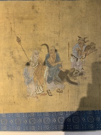 Chinese school: 'Immortals and monks', ink and colour on silk, Qing or later