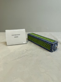 A Chinese blue- and green-enamelled reticulated incense stick holder, 19th C.