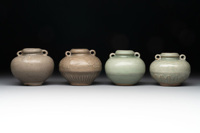 Eight Chinese Longquan celadon jarlets with floral design, Song/Yuan