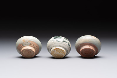 Five Chinese blue, white and monochrome jarlets and seven covered boxes, Yuan/Ming