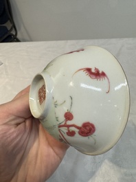 A pair of Chinese famille rose 'deer and bats' bowls, Daoguang mark, 20th C.