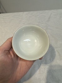 A pair of Chinese famille rose 'deer and bats' bowls, Daoguang mark, 20th C.