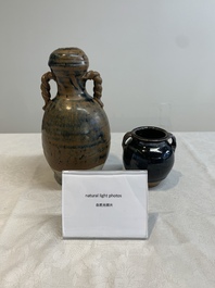 A Chinese brown-glazed vase and a black-glazed jar, Song/Ming