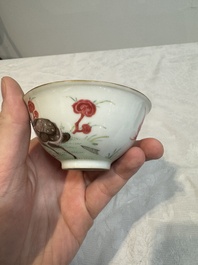 A pair of Chinese famille rose 'deer and bats' bowls, Daoguang mark, 20th C.