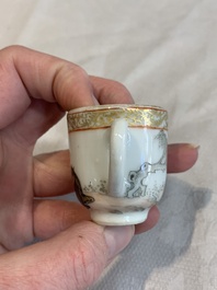 A pair of rare Chinese gilt-decorated grisaille and iron-red miniature 'horse' cups, Yongzheng/Qianlong