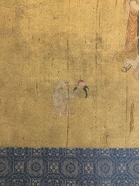 Chinese school: 'Immortals and monks', ink and colour on silk, Qing or later