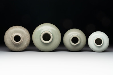 Eight Chinese Longquan celadon jarlets with floral design, Song/Yuan