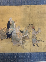 Chinese school: 'Immortals and monks', ink and colour on silk, Qing or later