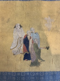 Chinese school: 'Immortals and monks', ink and colour on silk, Qing or later