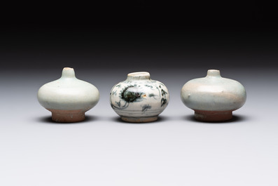 Five Chinese blue, white and monochrome jarlets and seven covered boxes, Yuan/Ming