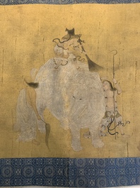 Chinese school: 'Immortals and monks', ink and colour on silk, Qing or later