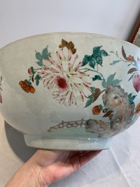 A large Chinese famille rose punch bowl with flowering and fruiting branches, Qianlong