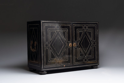 A fine ebony-veneered bone-inlaid cabinet, probably Italy, 19th C.