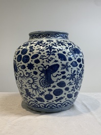 A large Chinese blue and white jar with Buddhist symbols and foliage, Jiajing/Wanli period