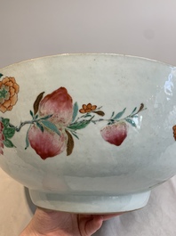 A large Chinese famille rose punch bowl with flowering and fruiting branches, Qianlong