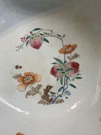 A large Chinese famille rose punch bowl with flowering and fruiting branches, Qianlong