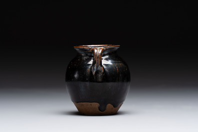 A Chinese brown-glazed vase and a black-glazed jar, Song/Ming