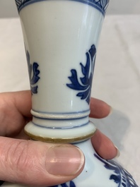 A pair of Chinese blue and white hookah bases with floral design, Kangxi