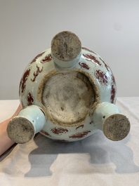 A Chinese copper-red and white 'dragon' censer and cover, 19th C.