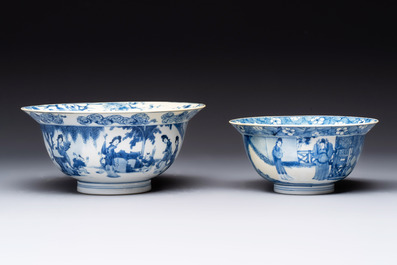 Two Chinese blue and white 'klapmuts' bowls with narrative design, Kangxi