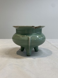 A Chinese Longquan celadon tripod censer, Southern Song