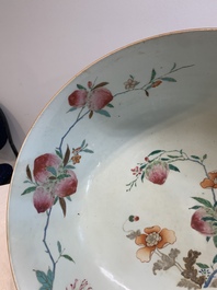 A large Chinese famille rose punch bowl with flowering and fruiting branches, Qianlong