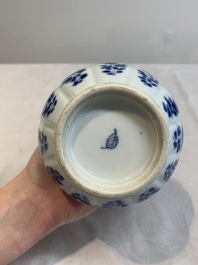 A pair of Chinese blue and white hookah bases with floral design, Kangxi