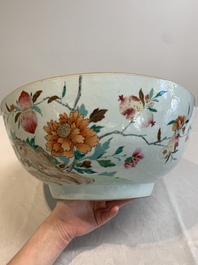 A large Chinese famille rose punch bowl with flowering and fruiting branches, Qianlong