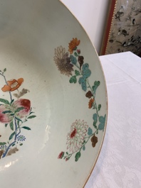 A large Chinese famille rose punch bowl with flowering and fruiting branches, Qianlong