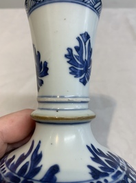 A pair of Chinese blue and white hookah bases with floral design, Kangxi
