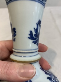 A pair of Chinese blue and white hookah bases with floral design, Kangxi