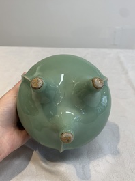 A Chinese Longquan celadon tripod censer, Southern Song