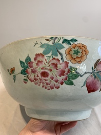 A large Chinese famille rose punch bowl with flowering and fruiting branches, Qianlong