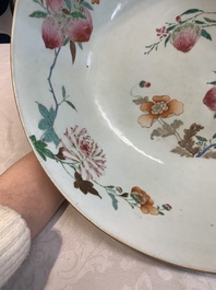 A large Chinese famille rose punch bowl with flowering and fruiting branches, Qianlong