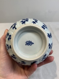 A pair of Chinese blue and white hookah bases with floral design, Kangxi
